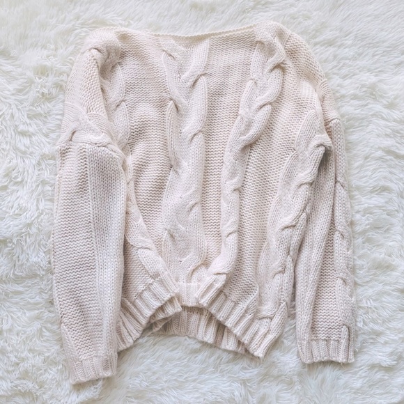 Oversized Cream Off Shoulder Pullover Sweater, M - Picture 3 of 3